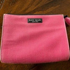 Kate Spade Pink Canvas Makeup Bag with Zip and Check Interior